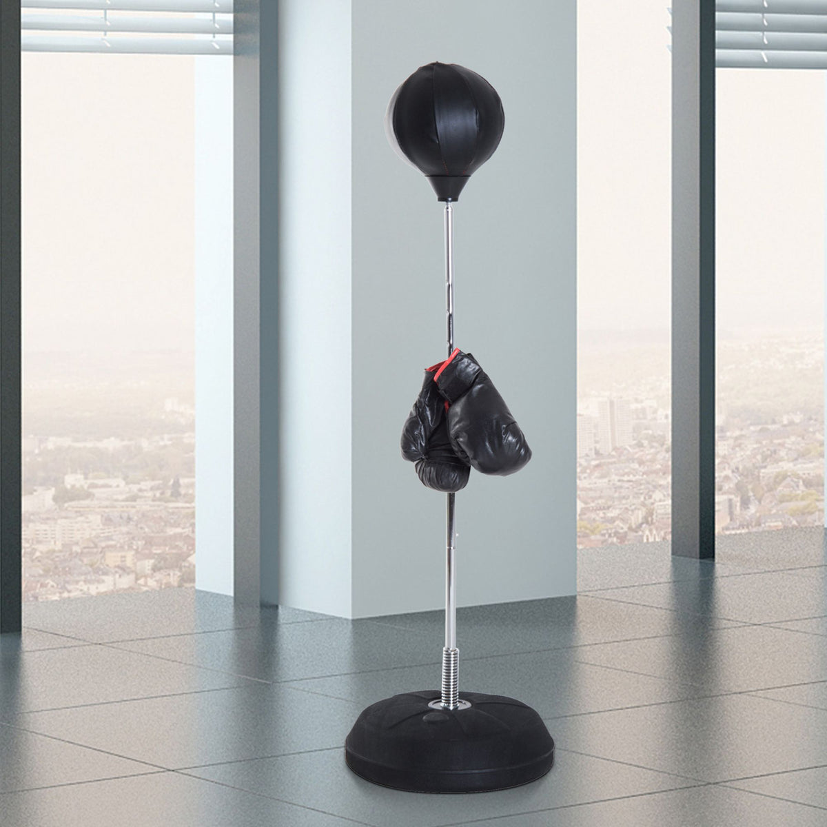 Punching Ball da Terra con Guantoni, Altezza Regolabile 126-144 cm e Base Riempibile, Nero