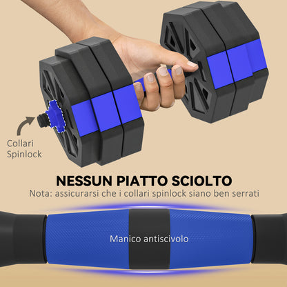 Set Pesi da Palestra 6 in 1 in Plastica e Sabbia Utilizzabile come Kettlebell Manubri Bilanciere Supporto Blu