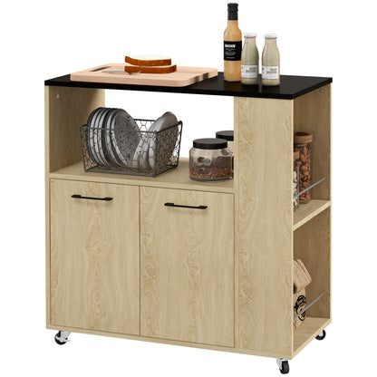 Carrello da Cucina in Truciolato con Ripiano Aperto, Armadietto a 2 Ante e Scaffale Laterale, 75x40x80.5 cm