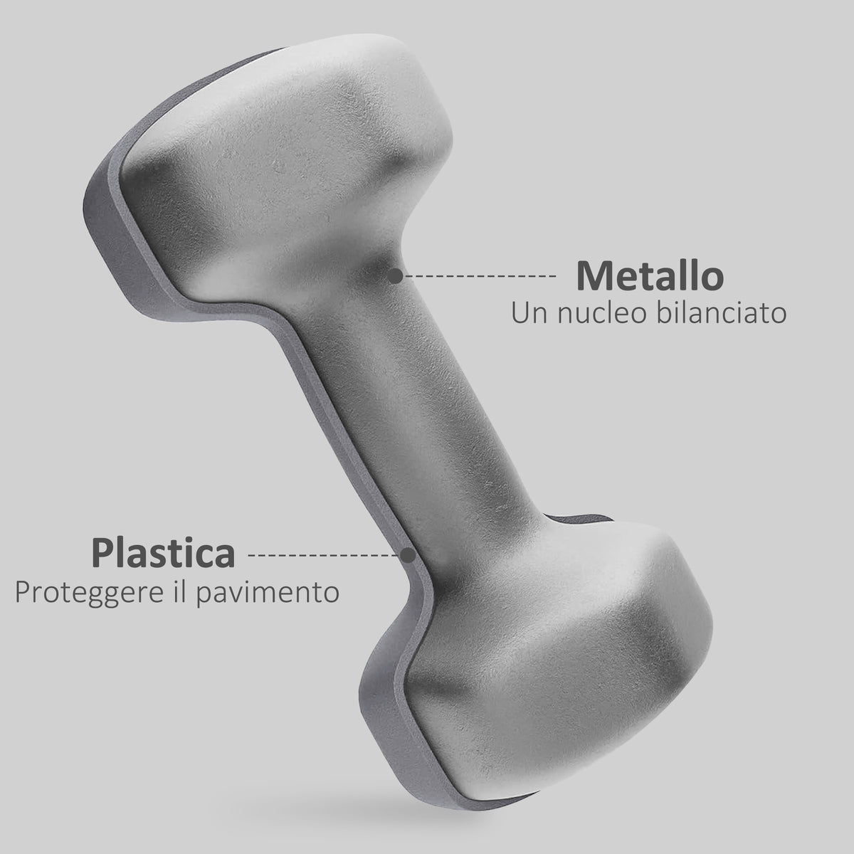 Set 2 Manubri Esagonali da 9 kg in Metallo e Plastica con Impugnatura Antiscivolo, 25x11x11cm, Grigio