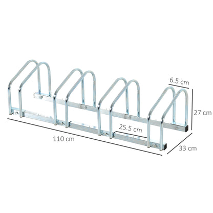 Rastrelliera Portabiciclette Parcheggio per 4 Biciclette in Acciaio, 110x33x27 cm, Argento