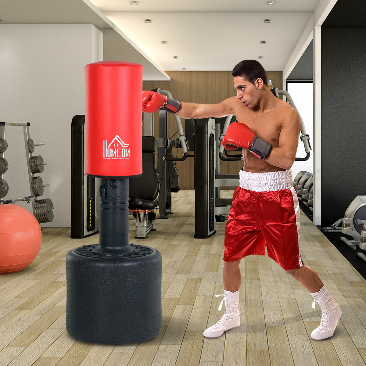 Sacco da Boxe da Terra Pesante con Altezza Regolabile (145-172cm) , Sacco da Boxe Pieno Base da Riempire con Acqua (100kg) Sabbia (120kg)