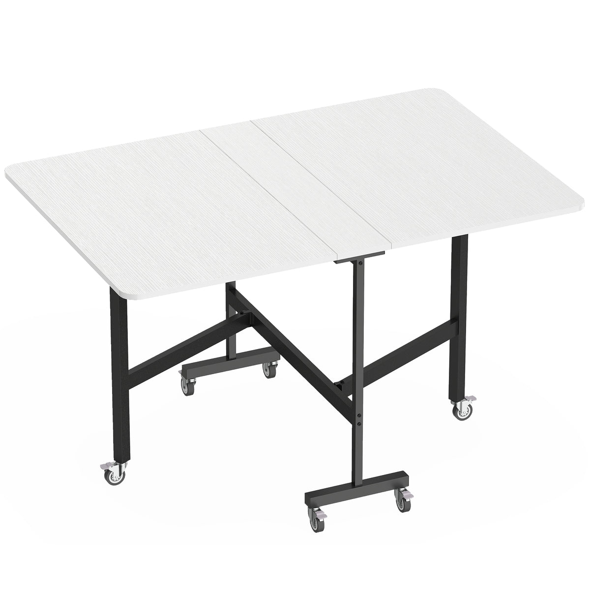 Tavolo Pieghevole per 4-6 Persone con 2 Ribalte e Ruote con Freno, 120x80x73 cm, Bianco Legno