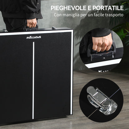 Tavolo Ping Pong Pieghevole con Maniglia da Trasporto, in Alluminio e Legno, 152x76x72 cm, Nero