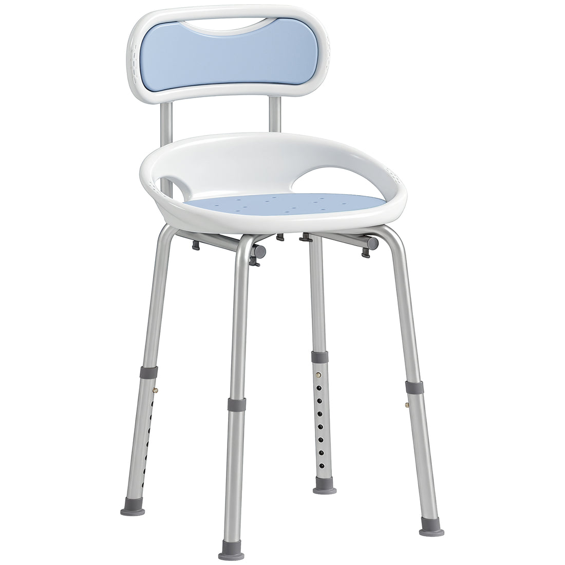 Sedia da Doccia con Schienale e Sedile Forato, 8 Altezza Regolabile, Antiscivolo, Portata 136kg, Azzurro