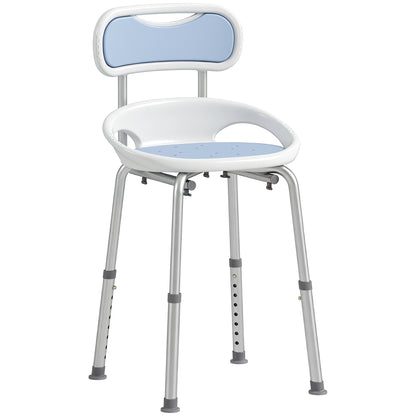 Sedia da Doccia con Schienale e Sedile Forato, 8 Altezza Regolabile, Antiscivolo, Portata 136kg, Azzurro