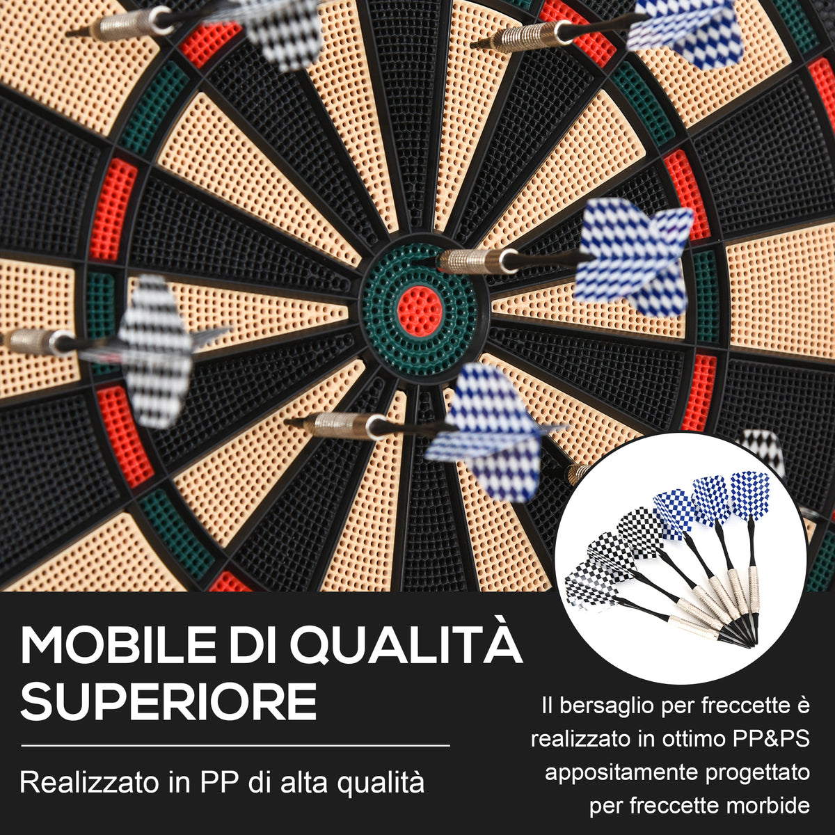 Bersaglio Freccette Elettronico in Plastica con 6 Freccette, Effetti Sonori e Visivi, 44 x 50 x 3.2cm, Nero