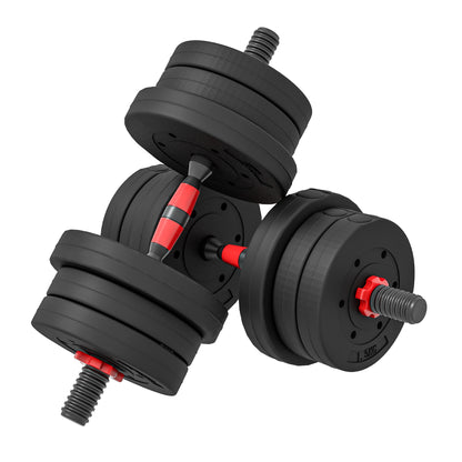 Set 2 Manubri Antiscivolo con 12 Dischi Pesi da 20 kg totali e Connettore, in Acciaio, HDPE e Sabbia, Nero