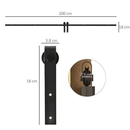 Kit per Porta Scorrevole in Legno con Binario 200cm e Portata 20kg, Nero