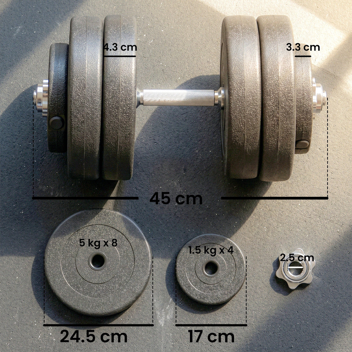 Set 12 Manubri Palestra da 50kg (8x5kg, 4x1.5kg), in Acciaio e Plastica PE, Nero