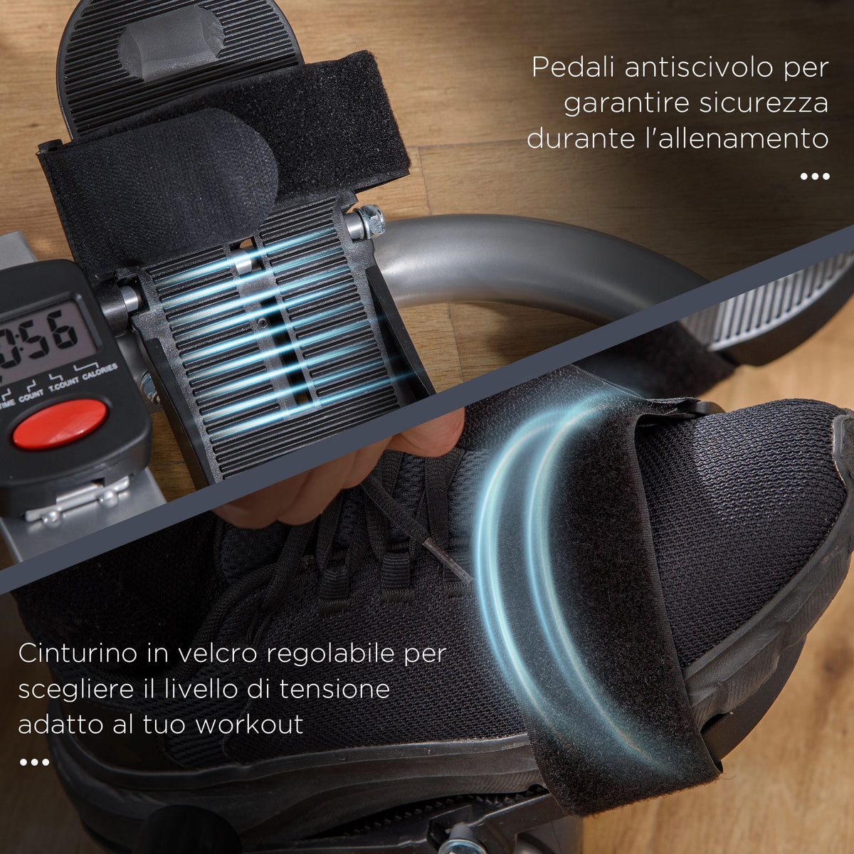 Vogatore Pieghevole, 4 Livelli di Resistenza e Display, Acciaio e ABS, 129x70x70 cm