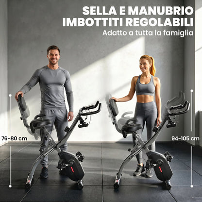 Cyclette Magnetica con Resistenza a 8 Livelli, Display LCD e App Bluetooth, in Acciaio Q195 Nero
