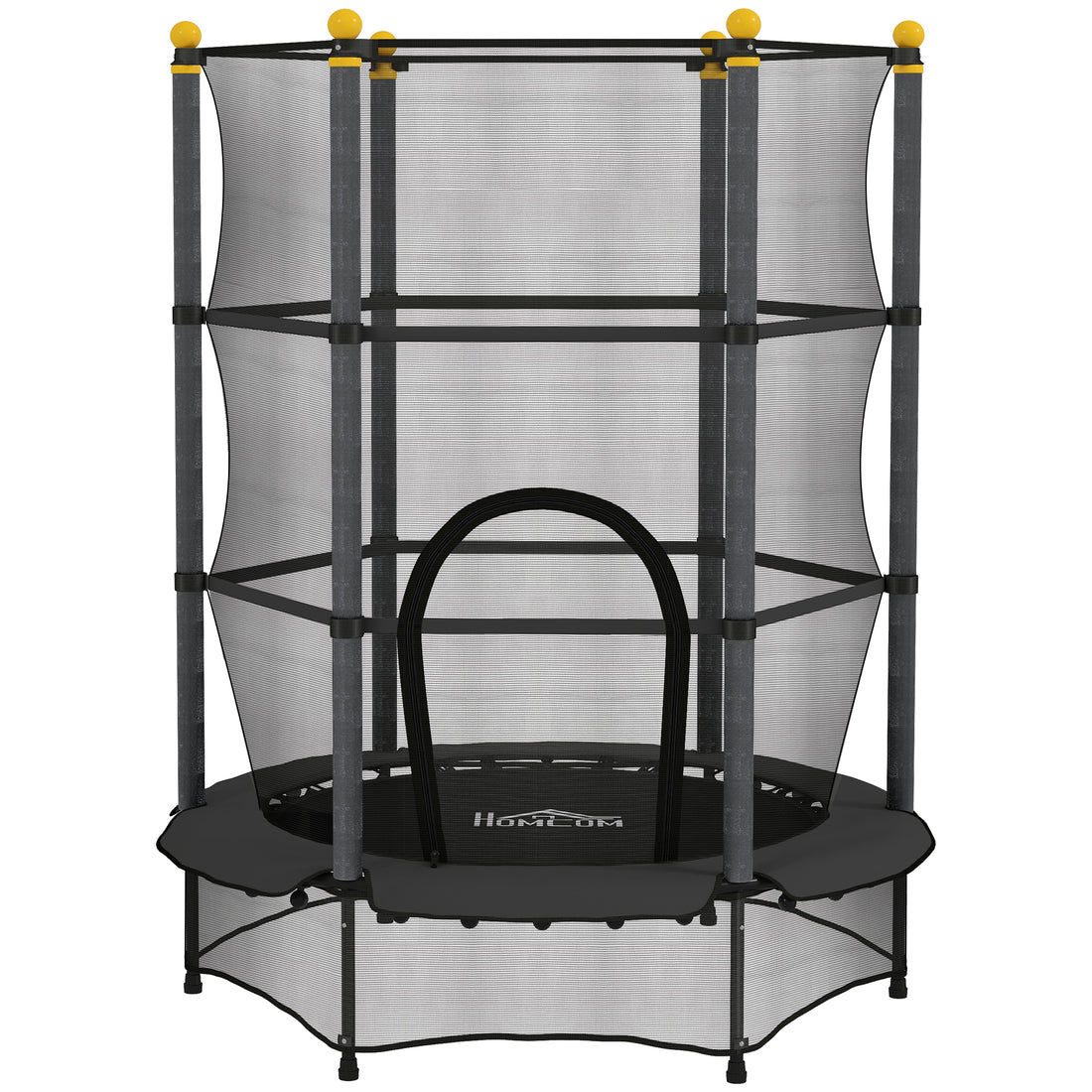 Tappeto Elastico per Bambini con Rete di Sicurezza e Pali Imbottiti Età 3-10 Anni, 140 x 190 cm, Nero