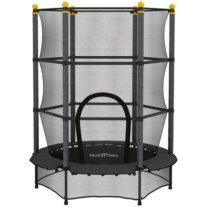 Tappeto Elastico per Bambini con Rete di Sicurezza e Pali Imbottiti Età 3-10 Anni, 140 x 190 cm, Nero