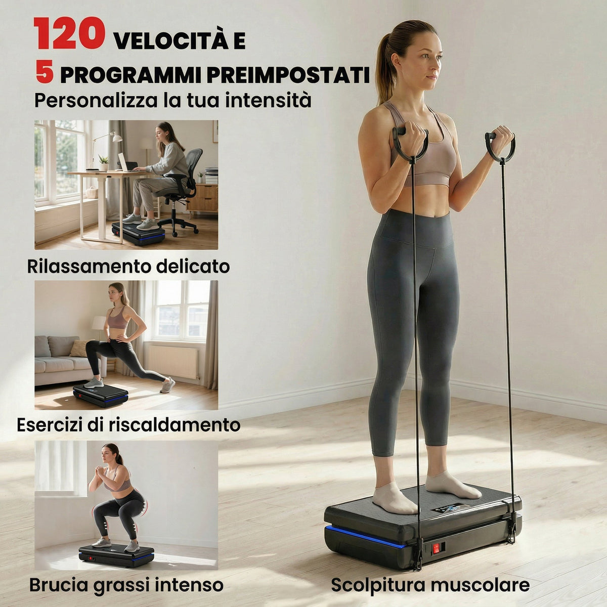 Pedana Vibrante con 120 Livelli di Velocità e 5 Programmi