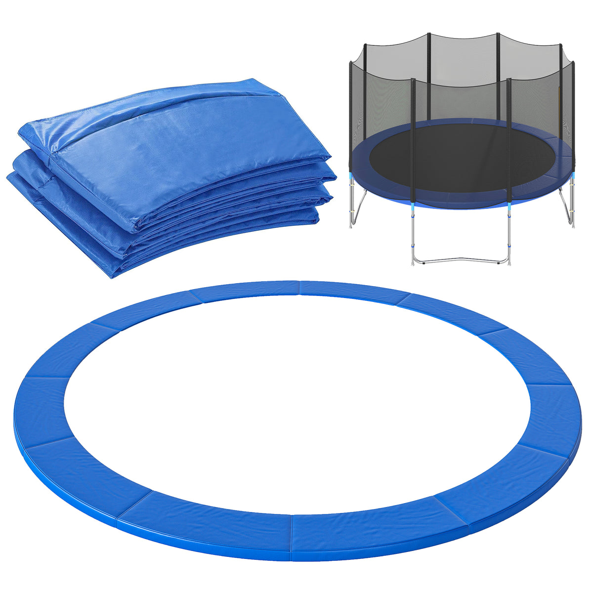 Copertura Imbottita Bordo Trampolino, Protezione per Tappeto Elastico Giaridno in Plastica, 366cm, Nessun Foro per Palo, Blu