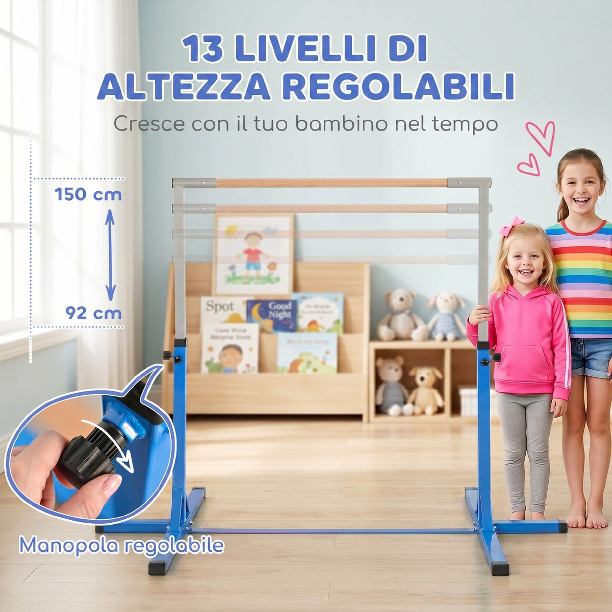 Sbarra per Ginnastica Artistica o Danza Classica Regolabile in Altezza 92-150 cm, Blu