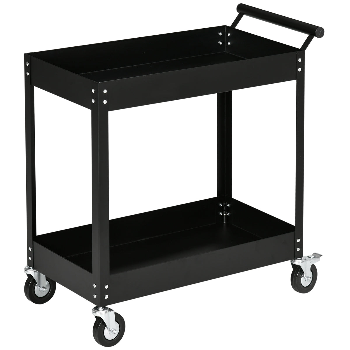 Carrello Porta Attrezzi a 2 Ripiani in Acciaio, 84.5x38x84cm, Nero