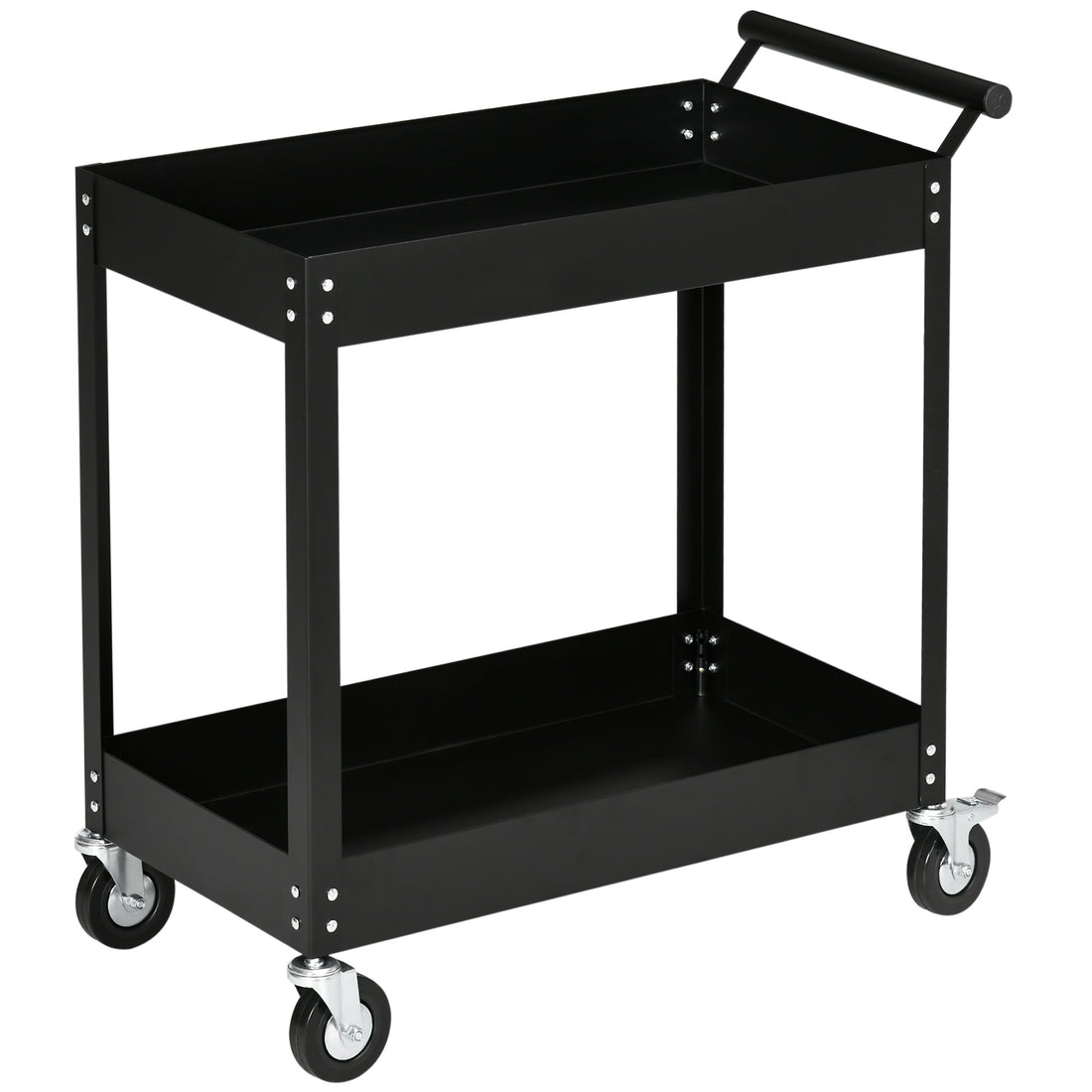 Carrello Porta Attrezzi a 2 Ripiani in Acciaio, 84.5x38x84cm, Nero