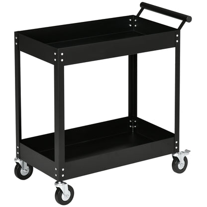 Carrello Porta Attrezzi a 2 Ripiani in Acciaio, 84.5x38x84cm, Nero