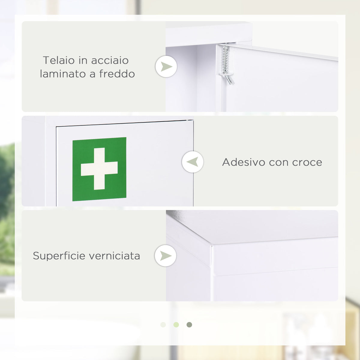 Armadietto Medicinali a 3 Ripiani con Serratura e 2 Chiavi, in Acciaio, 30x14x46 cm, Bianco