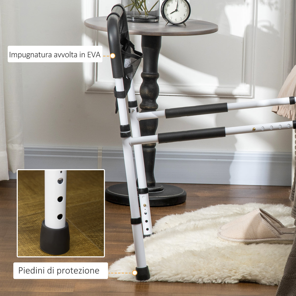 Maniglia per Letto con Lunghezza e Altezza Regolabile in Acciaio, Bianco