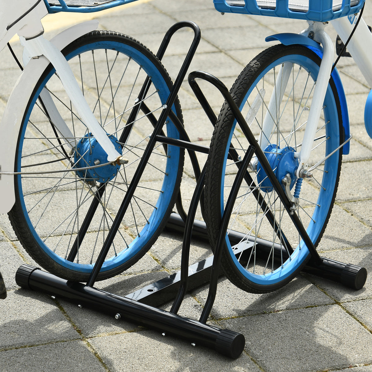 Rastrelliera da Terra per 2 Biciclette con Pneumatici fino 6.5 cm, Telaio Orientabile in Acciaio Nero, 60x54x57cm