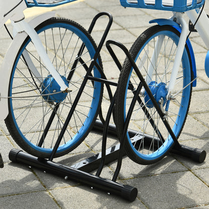 Rastrelliera da Terra per 2 Biciclette con Pneumatici fino 6.5 cm, Telaio Orientabile in Acciaio Nero, 60x54x57cm