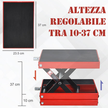Cavalletto Alzamoto, Sollevatore per Moto in Acciaio Rosso e Nero, Pieghevole e Antiscivolo 41.5 x 23.5 x 10-37cm