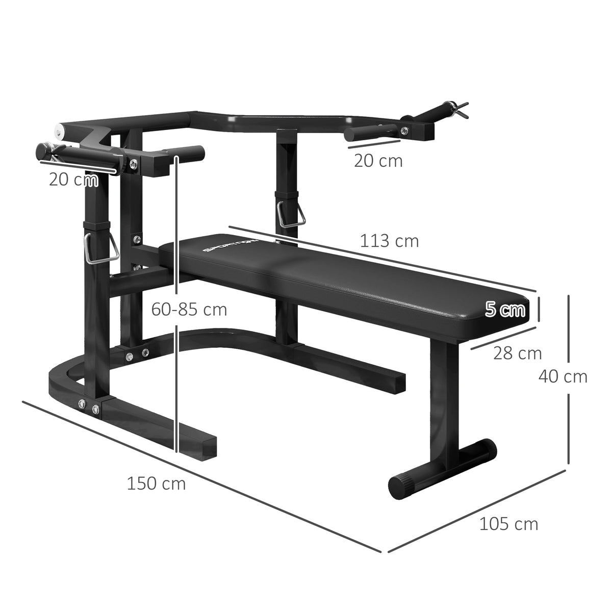Macchina Pettorali ad Altezza Regolabile in Acciaio, 150x150x60-85 cm, Nero