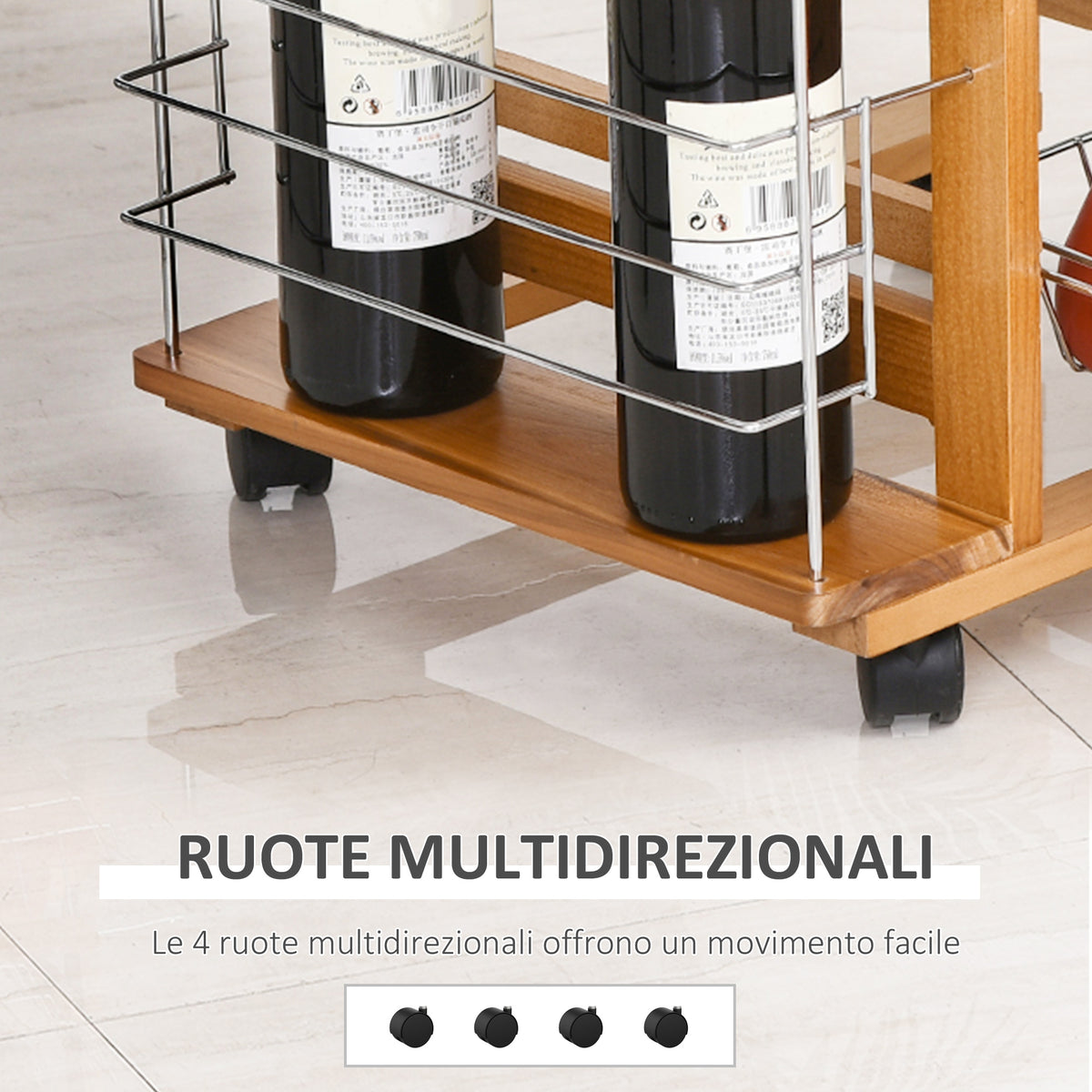 Carrello da Cucina con 1 Cassetto, 4 Cestelli Metallici e 2 Ripiani Portaspezie in Legno 47 x 37 x 83 cm Marrone