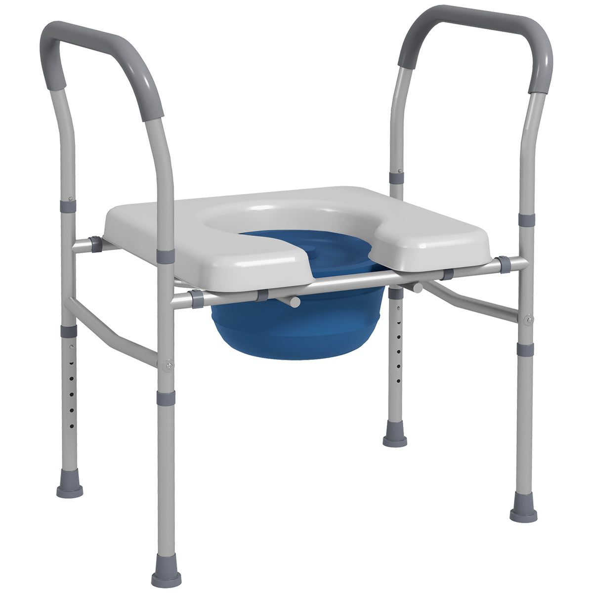 Sedia Comoda WC per Anziani e Disabili 4 in 1 Regolabile in Altezza con Braccioli Imbottiti, Grigio
