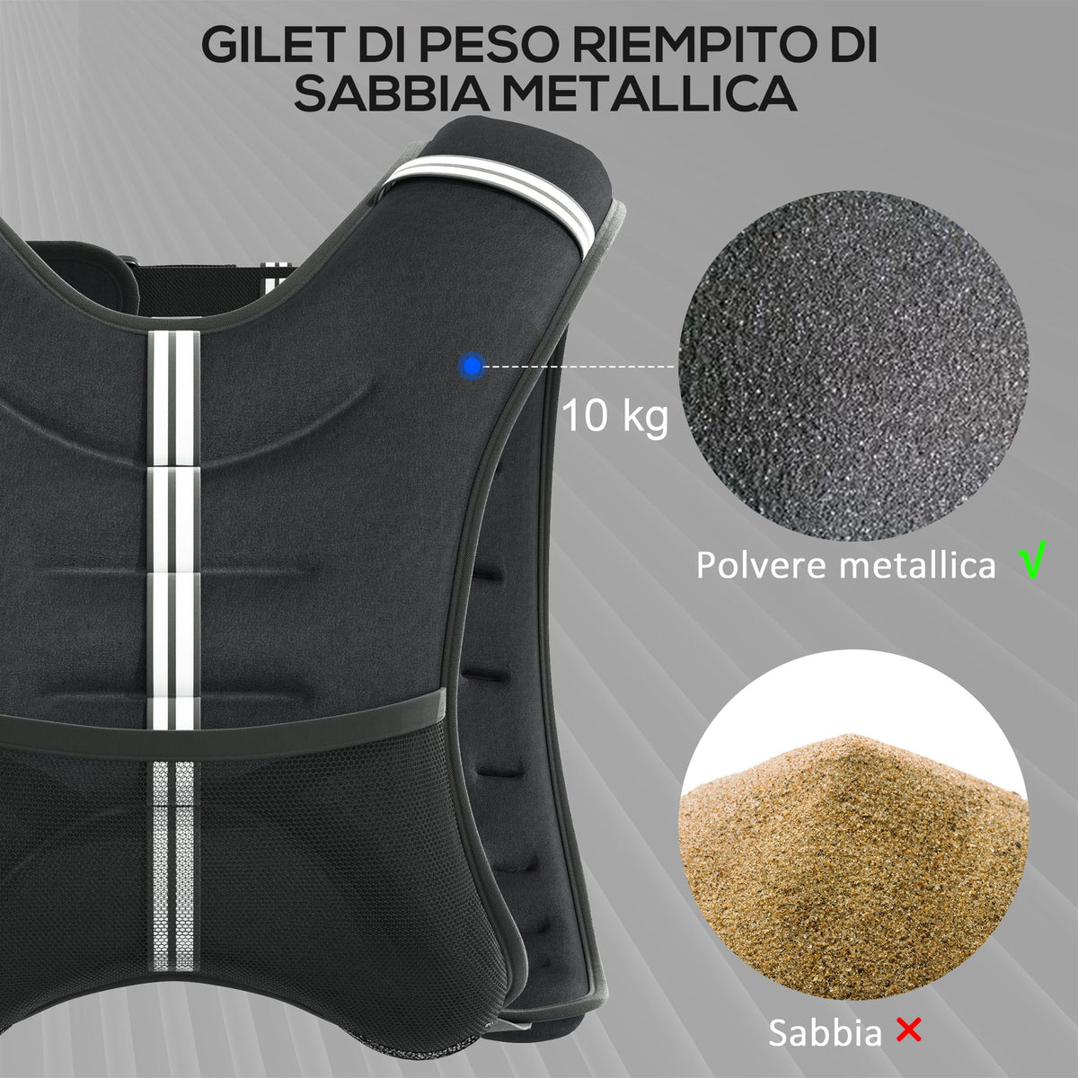 Giubbotto Zavorrato 8kg Traspirante con Tasca Portaoggetti e Spallacci, in tessuto Oxford, 40x35 cm, Nero