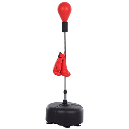 Punching Ball ad Altezza Regolabile con Guanti Boxe, in Acciaio, Finta Pelle e PE, 48x136-154 cm, Nero e Rosso
