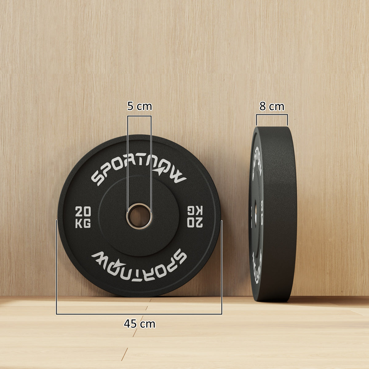 Set 2 Dischi Pesi da 20kg in Gomma con Foro da 2"/5 cm per Manubri e Bilancieri, Nero
