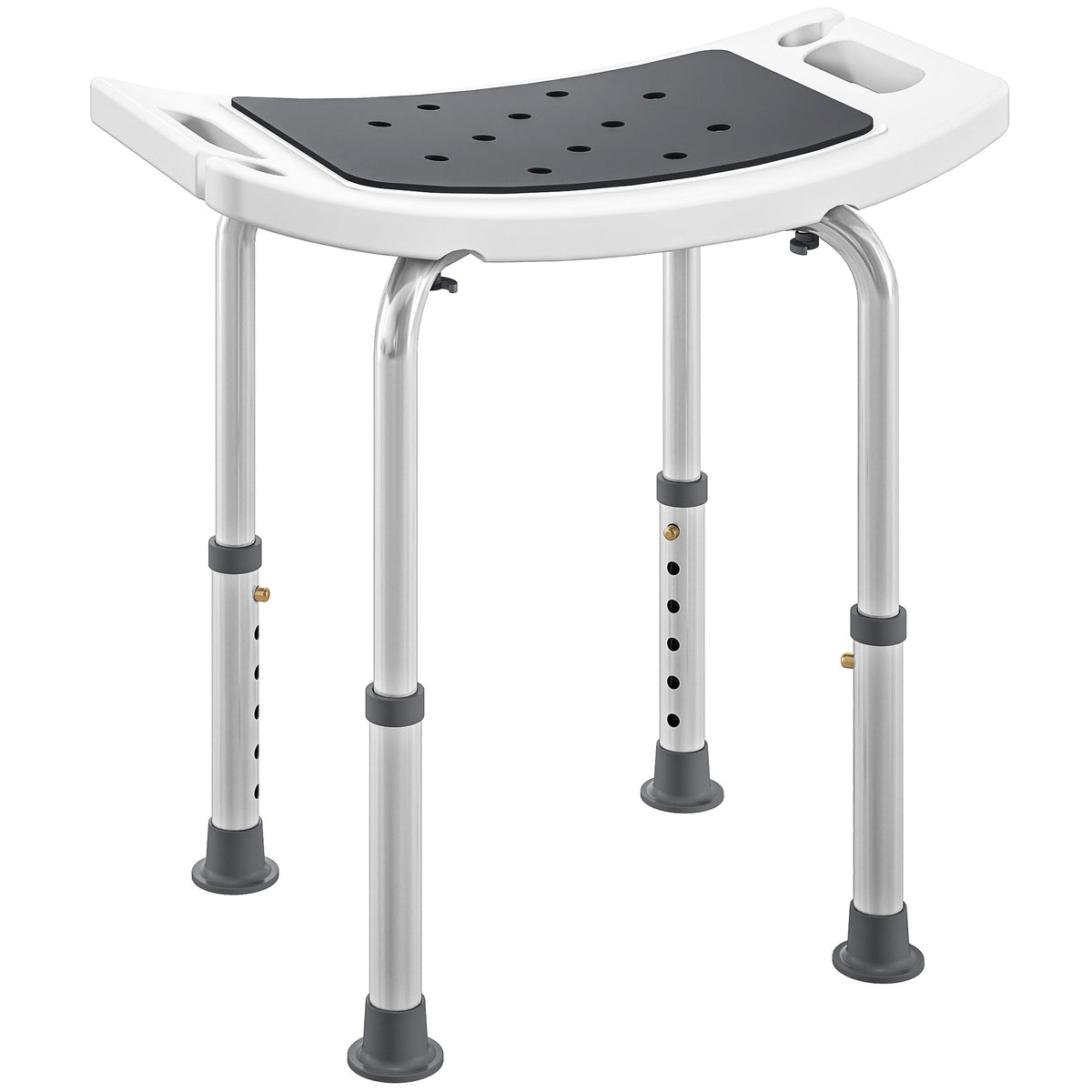 Sgabello da Doccia in Lega di Alluminio e Plastica Antiscivolo, Altezza Regolabile 6 Livelli 39-52cm, Grigio