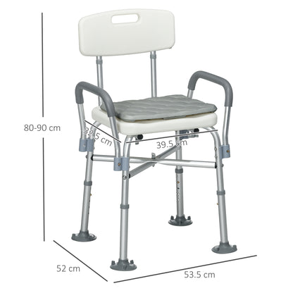 Sedia Doccia ad Altezza Regolabile con Braccioli e Cuscino Rimovibile 53.5x52x80-90 cm, Bianca
