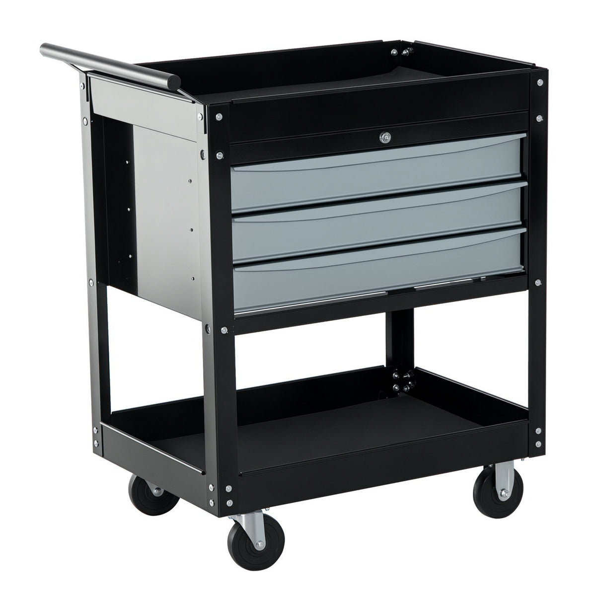 Carrello da Officina Professionale Cassettiera Portautensili in Lamiera, Nero, 68 x 46 x 88cm