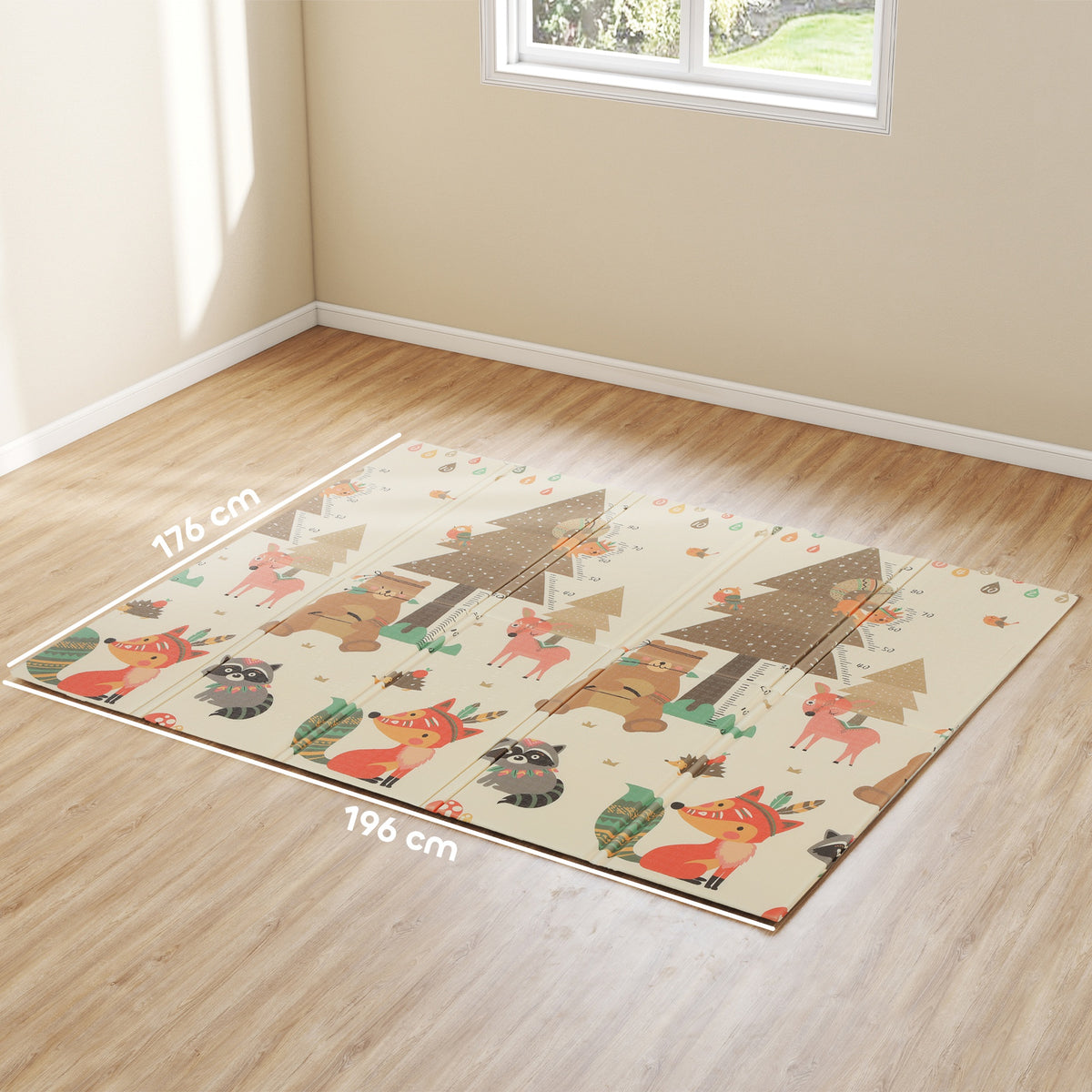Tappeto per Bambini 0-6 Anni a Tema Foresta con Superficie Impermeabile in XPE Multicolore, 196x176x1.5 cm