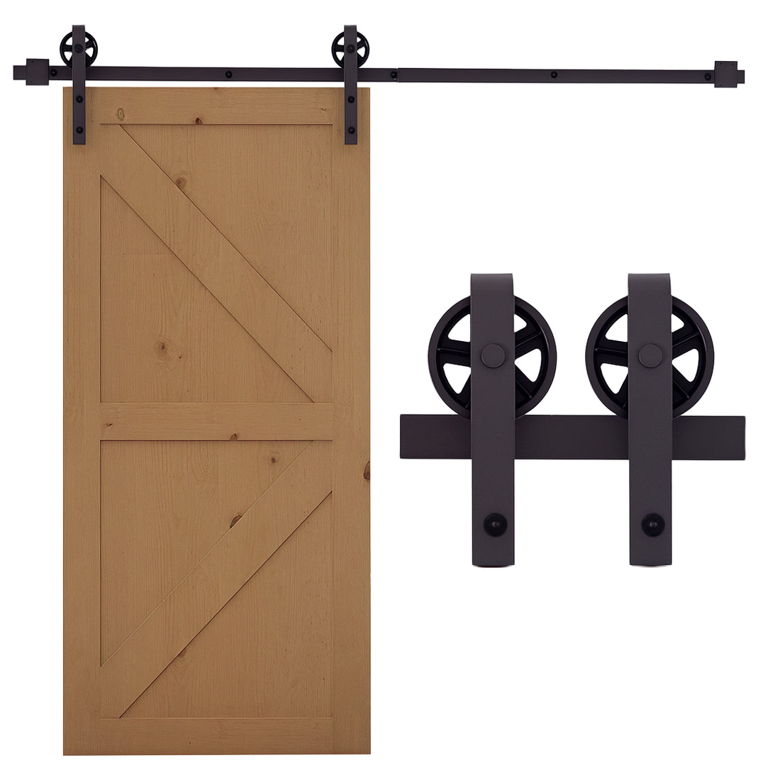 Kit Porta Scorrevole 100kg max in Acciaio con Binario, Ganci, Fermi, Viti e Bulloni, 183x4x0.6 cm