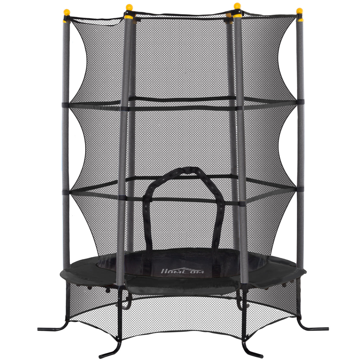Trampolino Elastico per Bambini 1.6x1.9 m con Rete di Sicurezza e Pali Imbottiti, Età 3-10 Anni, Nero