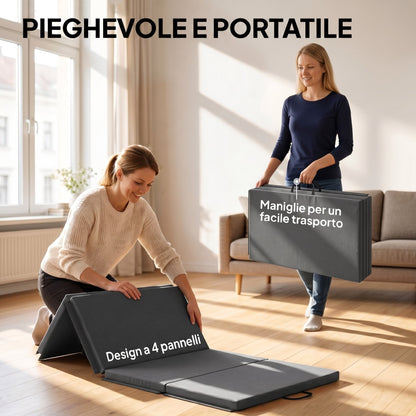 Tappetino da Ginnastica Pieghevole, Materassino Fitness Spesso 5 cm e Antiscivolo, 180x80x5 cm, Grigio