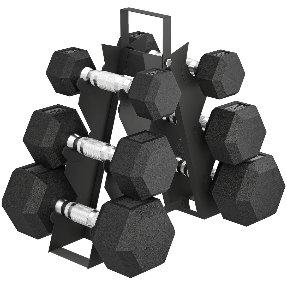 Set di Manubri Palestra con Supporto in Metallo e Impugnatura Antiscivolo, 2x2kg, 2x5kg, 2x8kg, Nero