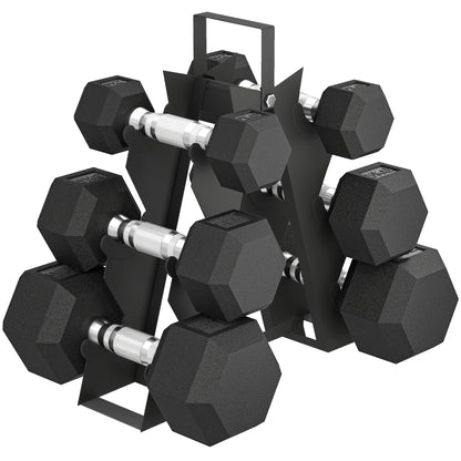 Set di Manubri Palestra con Supporto in Metallo e Impugnatura Antiscivolo, 2x2kg, 2x5kg, 2x8kg, Nero
