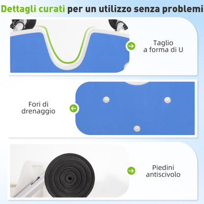 Sgabello da Doccia Regolabile in Altezza con Maniglione, Seduta Imbottita a U e Piedini Antiscivolo, Blu