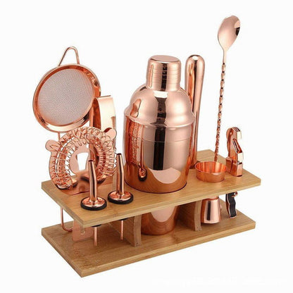Shaker à cocktail en acier inoxydable avec support en bois pour fêtes à domicile et bars