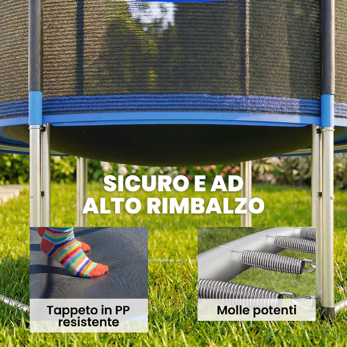 Trampolino da Giardino, 183 cm con Rete di Protezione e Scala