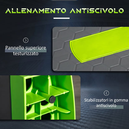 Step Fitness per Aerobica Antiscivolo e Regolabile su 3 Altezze, in PP, 78x28x10/15/20 cm, Verde e Grigio