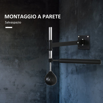 Speed Bag a Parete per Boxe e MMA ad Altezza Regolabile con Asta, in Acciaio e PU, 79x72x20 cm, Nero