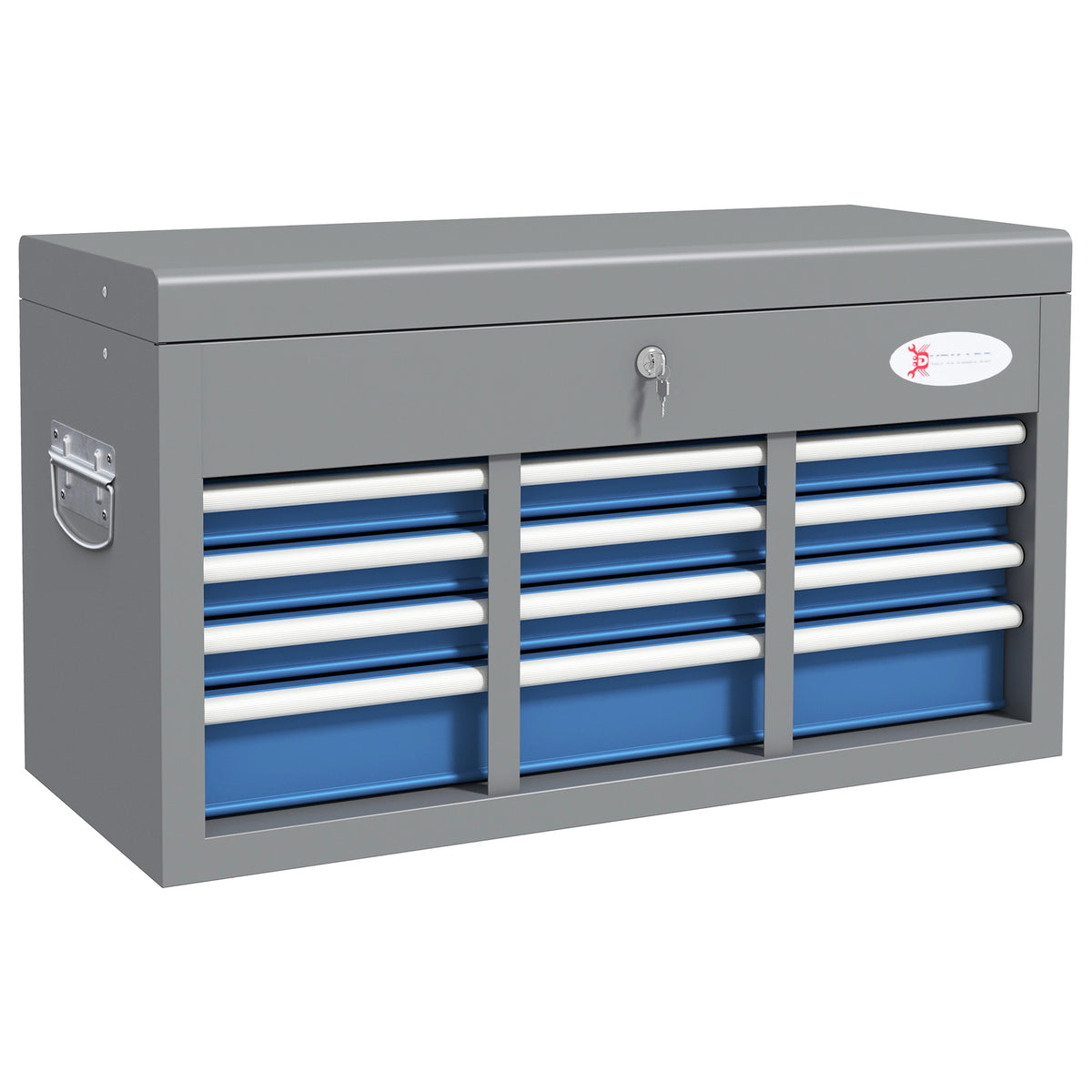 Cassetta Attrezzi in Acciaio con 6 Cassetti, un Bauletto e 2 Chiavi, 60x26x34 cm. Blu